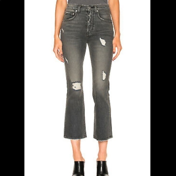 Post LA Adaptation Crop Kick Flare Distressed Black Jeans - Picture 4 of 16